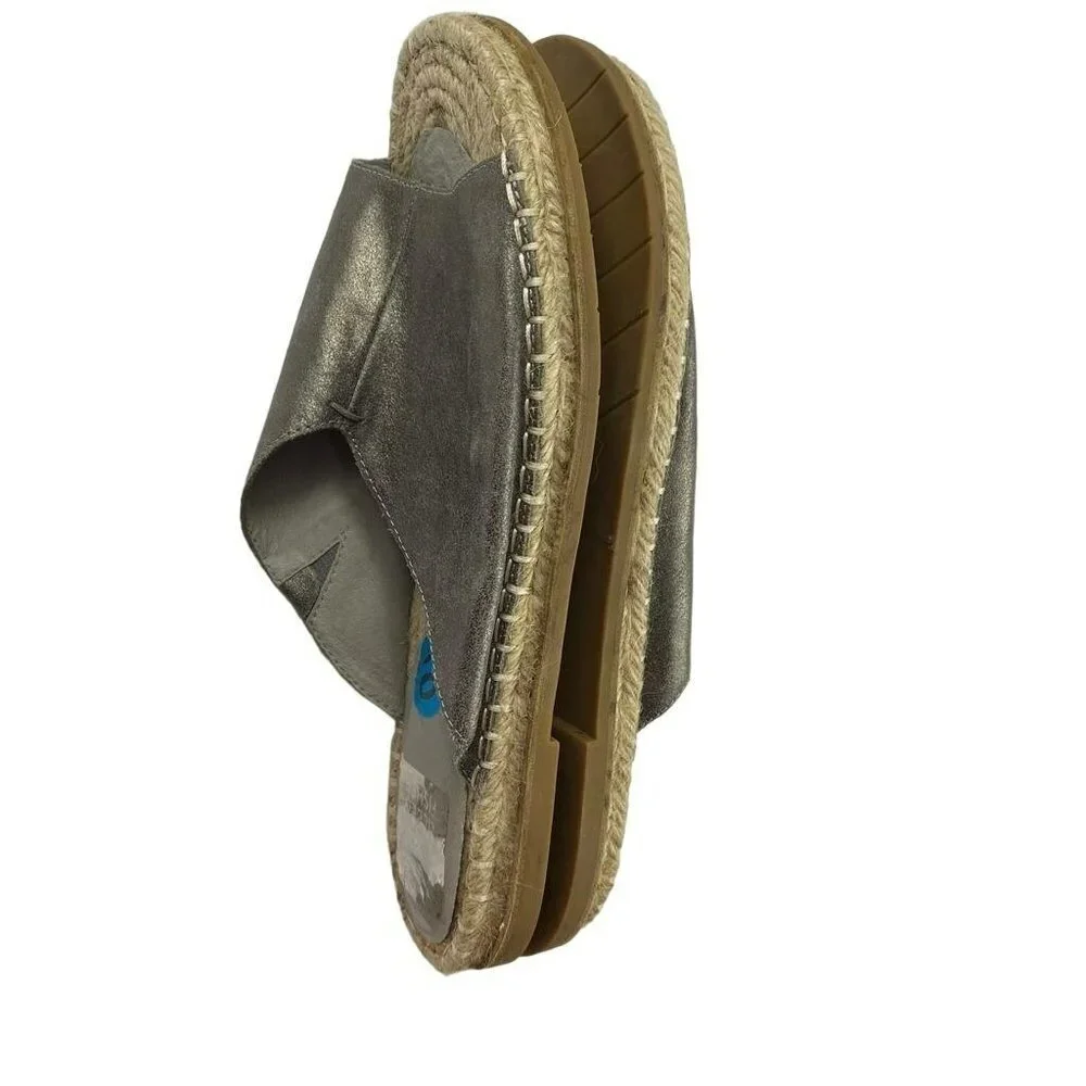 Eileen Fisher Metallic Pewter Milly Mule Espadrille Leather‎ Open Toe Sandals 10